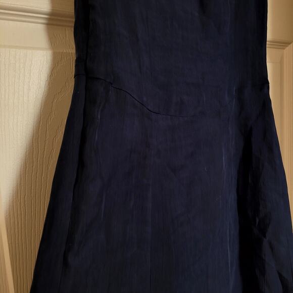 Theyskens Theory Silk Dress Navy Blue Maxi Unique Neckline - Picture 6 of 9